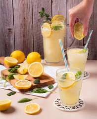 Refreshing lemonade with fresh lemons and mint