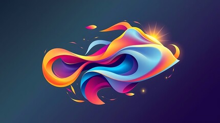 Abstract Colorful Gradient Fluid Shape with Light Burst on Dark Background                                                                            