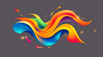 Colorful Abstract Fluid Wave with Sparkles on Gray: Dynamic Vector Art for Modern Design Projects                                                     