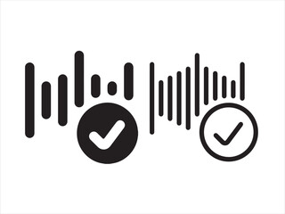 Audio waveform icon isolated on white background, sound wave with check mark