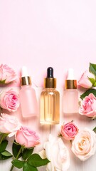 Pink rose cosmetic bottles