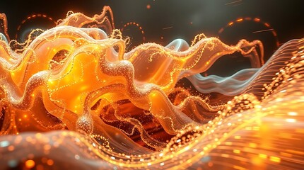Abstract Golden Flowing Energy with Sparkling Particles - Conceptual Digital Art Illustration in High Resolution.                                     