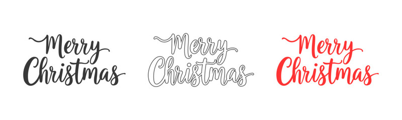 Christmas lettering vector pack with bold, outlined and brush script Merry Christmas versions. Ideal for seasonal cards, poster designs and holiday decor projects.