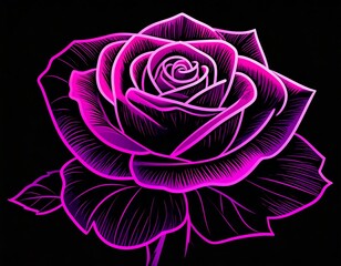 Detailed, vibrant pink rose illustration