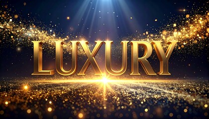 Gold text "Luxury" on a dark background with golden sparkles