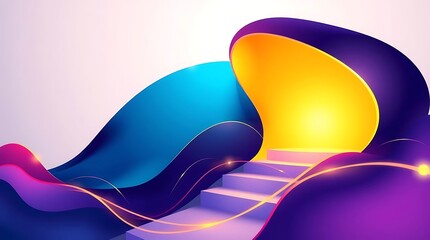 Abstract Stairway to Bright Future with Geometric Forms and Vibrant Color Gradient, Modern Graphic Design Concept.                                    