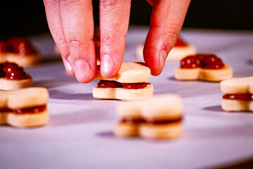 Close up of cookies with strawberries