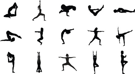 Dynamic Yoga Silhouettes – Black Vector Poses for Strength and Flexibility