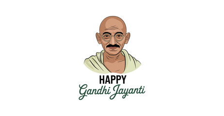 Illustrated portrait of Mahatma Gandhi with “Happy Gandhi Jayanti” text, honoring peace, patriotism, and India’s independence legacy