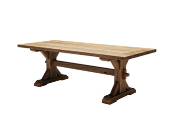 Rustic wooden farmhouse dining table isolated on transparent background