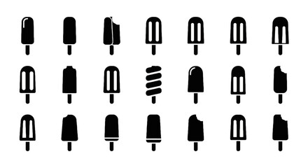 20 Simple Black Popsicle Flat Icons On White Background for Graphic Design