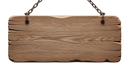 Rustic Weathered Wooden Signboard Hanging on Chains, Blank Space for Text.