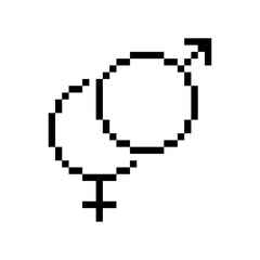 Male and female gender symbols, pixel art style, vector illustration, Pixel art.