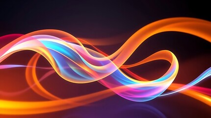 Abstract Multicolored Flowing Ribbon: Dynamic curves of vibrant orange, blue, and pink creating a modern and energy-filled background.                