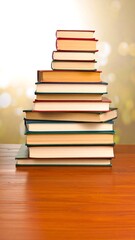 Fototapeta premium Stack of books on a wooden table (1)