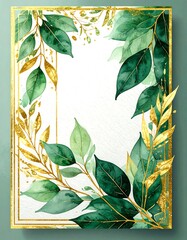 Elegant frame with watercolor leaves