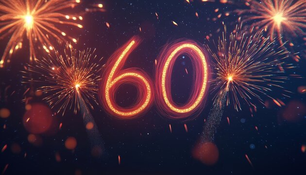 Colorful Fireworks And Dark Background In Anniversary Logo For 60th Celebration - Powered by Adobe