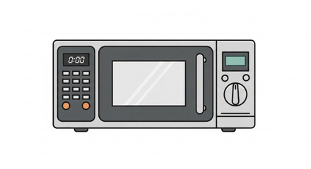 Fototapeta premium Microwave oven kitchen appliance for heating food, with a digital display and control panel in a flat vector