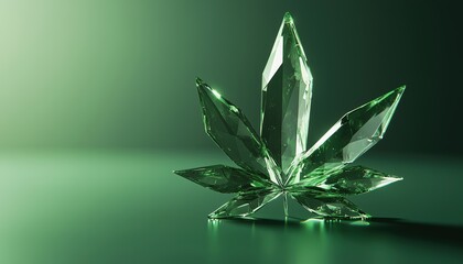Low Poly Glass Crystal Cannabis Logo With Geometric Design Features Intricate Shapes And Patterns Inspired By Crystals, Creating A Unique And Modern Look.