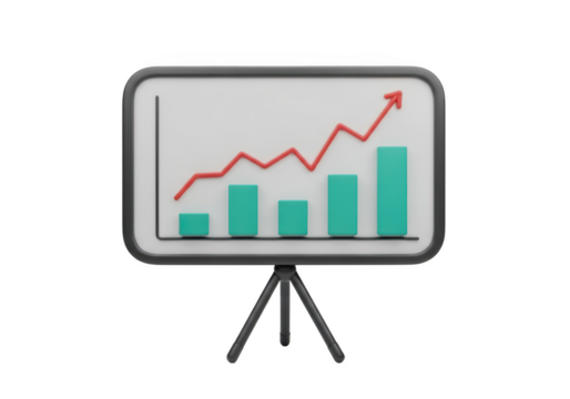 3d business growth chart presentation board isolated on transparent background