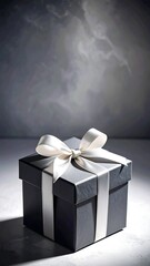 Elegant gray gift box with cream ribbon