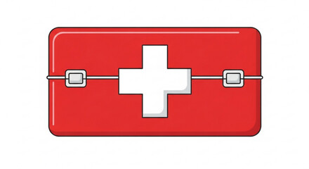Obraz premium Illustration of a red first aid kit, symbolizing medical assistance, emergency preparedness, and healthcare