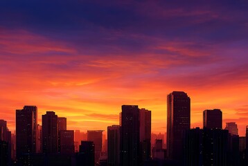 Fototapeta premium Singapore city skyline at sunset with skyscrapers and office buildings against a vibrant sky