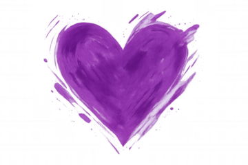 Purple acrylic or oil paint heart shape brush stroke on transparent background, representing love, passion, and romance