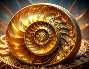 Golden spiral shell, intricate design