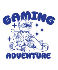 Cute Robot Kart Racer Gaming Illustration Fun Vector Art for Gamer Merch and Kids Products