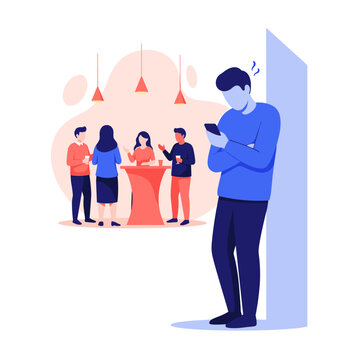 Man engrossed in his phone at a social gathering.