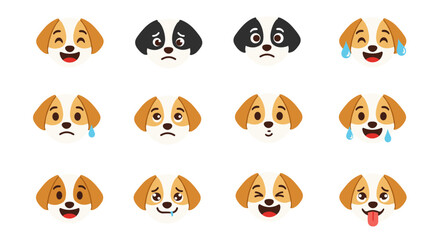 Fototapeta premium Collection of adorable dog face emoticons expressing a wide range of emotions and feelings