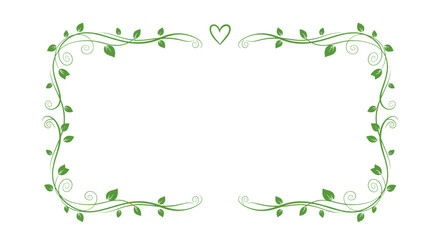 An elegant border design featuring delicate green vines and leaves creating a whimsical natural frame embellished with a subtle heart accent