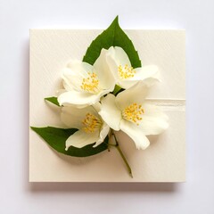 Elegant jasmine blossoms on white background