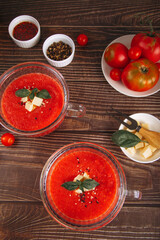 Gazpacho or gaspacho soup. Spanish cold tomato soup.