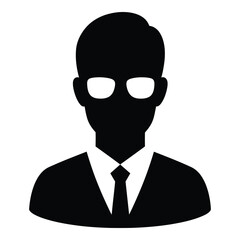 Silhouette of a man wearing glasses and a suit with a tie profile portrait silhouette