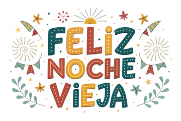 Feliz Noche Vieja Colorful Bunting and Stars New Year's Eve celebration PNG Transparent background