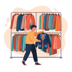Man Choosing Clothes from a Rack.