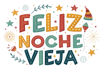 Feliz Noche Vieja Hand- Drawn Festive Illustration New Year's Eve PNG Transparent background