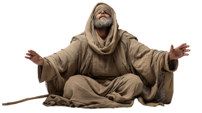 Demon-possessed man full body on transparent background, barefoot wild-haired biblical figure in torn clothes with broken chains, isolated New Testament PNG.