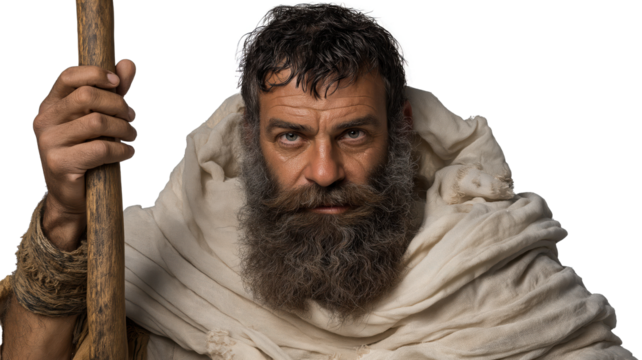 Simon Peter full body on transparent background, apostle of Jesus Christ, New Testament biblical disciple in ancient robe, isolated PNG figure.