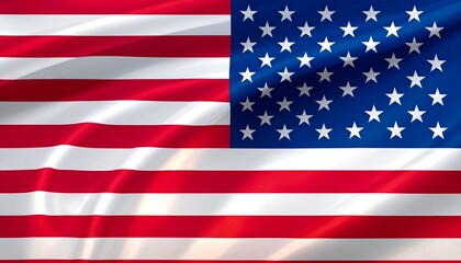 Naklejka premium Wavy United States flag with stars and stripes on white background, symbolizing national pride, unity, and historical identity.