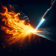 Intense Welding Process with Fire and Light.