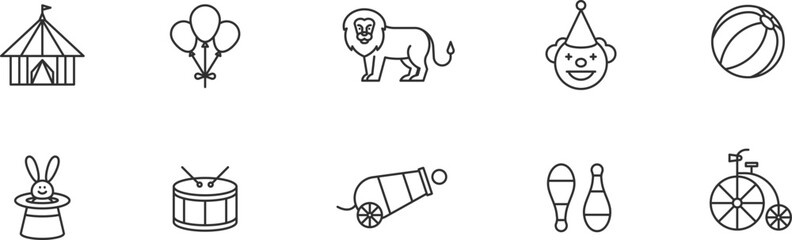 Comedy and Circus pixel perfect  Icon Set . Vector Illustration Editable stroke.
