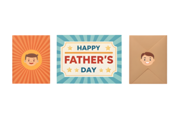 Happy Father's Day Cards And Envelope With Boy Face greeting cards PNG Transparent background