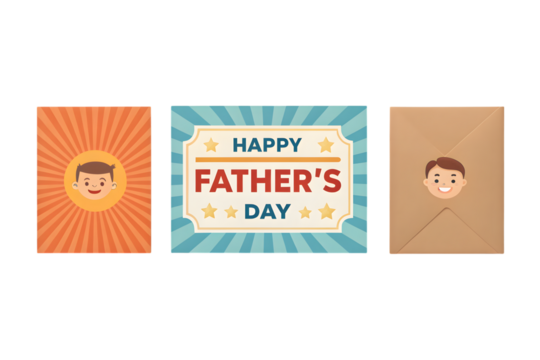 Happy Father's Day Cards And Envelope With Boy Face greeting cards PNG Transparent background