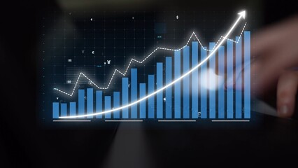 A modern financial growth chart displays an upward trend with digital elements, symbolizing success...