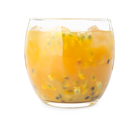 Tasty passion fruit drink isolated on white