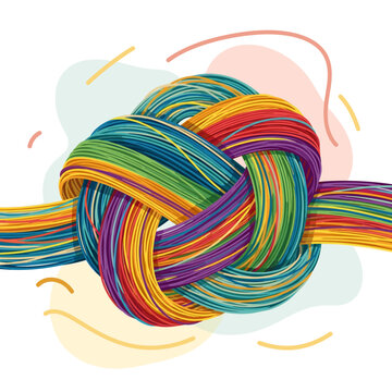 Colorful knot made of many threads symbolizing unity and connection.