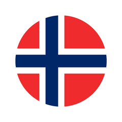 Obraz premium Norwegian Flag in the shape of circle, flat vector illustration. 